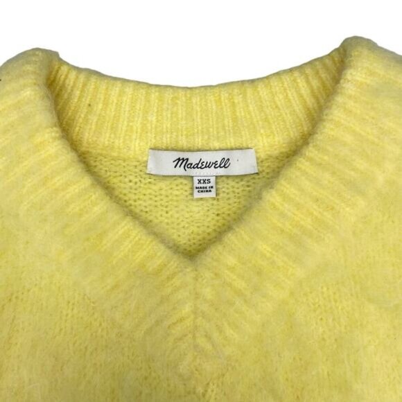MADEWELL Ultrasoft Brushed V-Neck Relaxed Fit Sweater Sz XXS Yellow - Picture 3 of 5